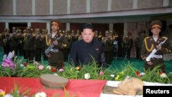 North Korean leader Kim Jong Un attends the funeral of the late Korean People's Army General Lee Ul Sol, Nov. 8, 2015.