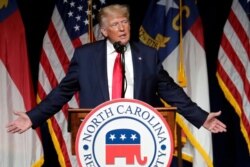 도널드 트럼프 전 미국 대통령이 5일 노스캐롤라이나주 그린빌에서 열린 주 공화당 전당대회에서 연설했다.