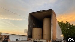 Truck delivers rolled wood pulp to La Prensa newspaper printing facility in Managua, Nicaragua, Feb. 7, 2020.