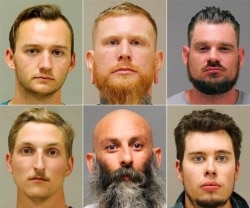 These photos show, clockwise from top left, Kaleb Franks, Brandon Michael-Ray Caserta, Adam Fox, Ty Garbin, Barry Croft Jr. and Daniel Harris, who are charged with plotting to kidnap Michigan Governor Gretchen Whitmer.