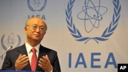 아마노 유키아 국제원자력기구(IAEA) 사무총장이 이달 초 비엔나에서 열린 기자회견에서 발언하고 있다. (자료사진)