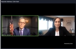 콜린 칼 미 국방부 정책담당 차관(좌측) 은 23일 카네기국제평화재단이 핵안보를 주제로 연 화상회의에 참석해 바이든 행정부의 향후 핵정책 기조의 방향성에 대해 밝혔다. (화면캡처)