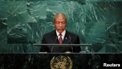 FILE - Prime Minister Pakalitha Mosisili of Lesotho addresses the United Nations General Assembly in the Manhattan borough of New York, U.S., Sept. 23, 2016.