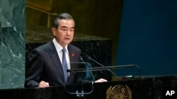 រូបឯកសារ៖ រដ្ឋមន្រ្តីការបរទេសចិនលោក Wang Yi ថ្លែងនៅកិច្ចប្រជុំអង្គការសហប្រជាជាតិ កាលពីខែកញ្ញា ឆ្នាំ២០១៩។ 