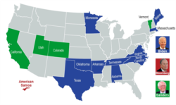 The Associated Press projects that Joe Biden won 10 of the Democratic Super Tuesday primaries and Bernie Sanders won four, including his home state of Vermont and the day's biggest prize, California.