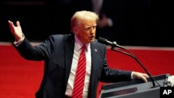 প্রেসিডেন্ট-নির্বাচিত ডলান্ড ট্রাম্প ওয়াশিংটনে এক বিজয় র‍্যালিতে সমর্থকদের উদ্দেশ্যে ভাষণ দিচ্ছেন। ফটোঃ ১৯ জানুয়ারি, ২০২৫। 