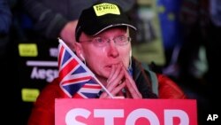 Demonstrant protiv Bregzita plače ispred zgrade britanskog parlamenta, 15. januara 2019.