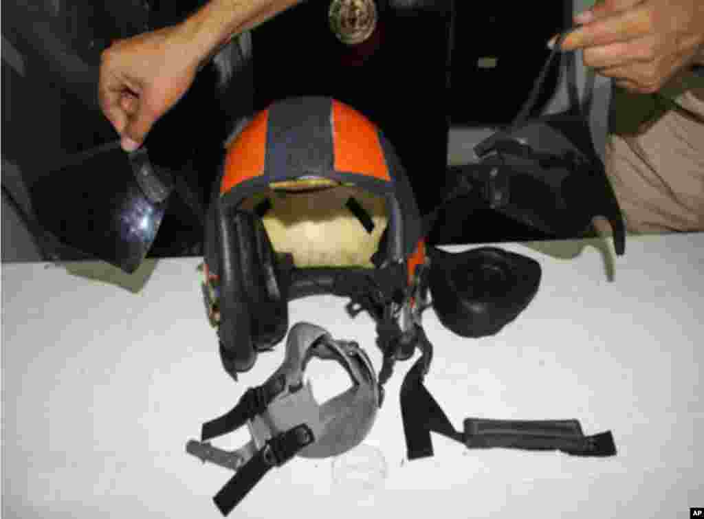 This photo taken July 4, 2012 and provided by the Turkish military shows the helmet of one of the Turkish pilots of a jet shot down by Syrian forces on June 22, 2012. 
