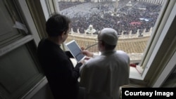 Pope Francis introduces his 'Click to Pray' during his weekly Sunday address at St. Peter’s Square in Vatican City. (Vatican Media)