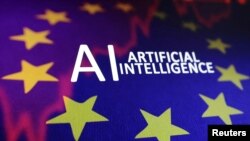 ພາບ​ສະ​ແດງ​ໃຫ້​ເຫັນ​ທຸງ​ສະ​ຫະ​ພາບ ຢູ​ໂຣບ ແລະ ຄຳ​ວ່າ "AI ARTIFICIAL INTELLIGENCE."