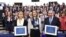 Venezuelan opposition presidential candidate Edmundo Gonzalez Urrutia and Ana Corina Sosa pose next to European Parliament President Roberta Metsola after during an award ceremony at in Strasbourg, Dec. 17, 2024.