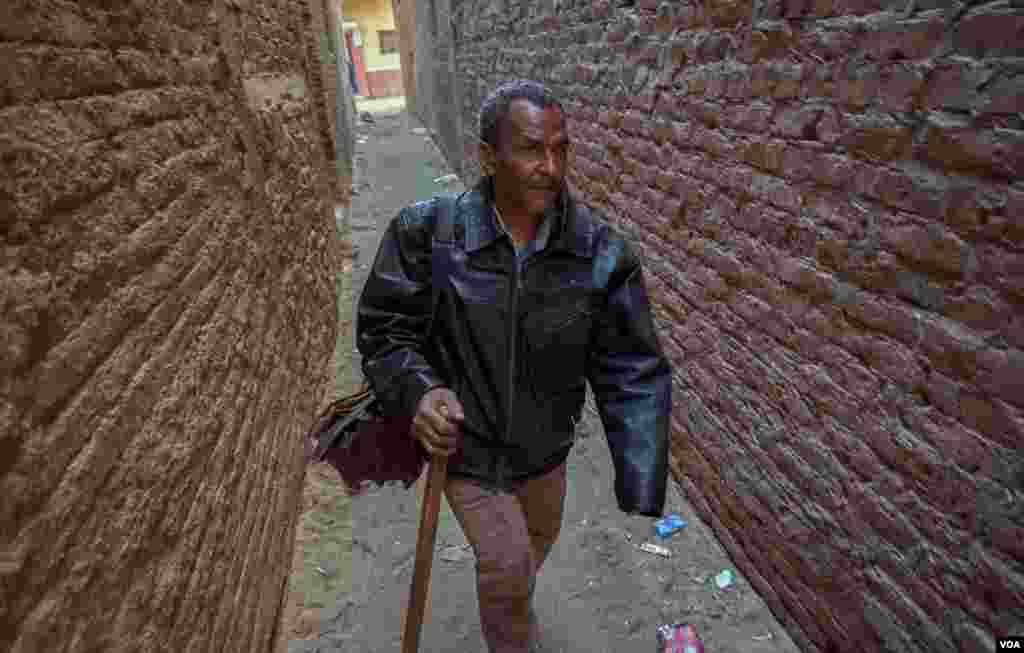 Abdallah also can walk by himself. &quot;I count my steps, and I know about the directions and landmarks, if I go anywhere for only once, I could go back on my own,&quot; he says. (Hamada Elrasam/VOA)