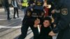 Protesters who gathered in the Fountain Square to demand Saleh Rustamov's release were detained by the Azerbaijani police in Baku, Azerbaijan, Dec 1, 2021. (Ulviyya Guliyeva/VOA)