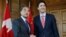 Canada's Prime Minister Justin Trudeau (R) meets with China's Foreign Minister Wang Yi during in Trudeau's office on Parliament Hill in Ottawa, Ontario, Canada, June 1, 2016. 