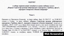 Odluka o izboru najpovoljnijeg ponuđača objavljena na web portalu Aerodromi Republike Srpske