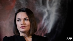 Belarus exiled opposition leader Svetlana Tikhanovskaya poses during an interview with AFP on the sideline of her visit to the International Film Festival and Forum on Human Rights (FIFDH) in Geneva, Switzerland, March 7, 2021. 