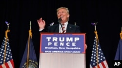 Donald Trump kampanye di Windham High School di Windham, New Hempshire, 6 Agustus 2016.