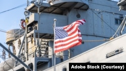 USA flag on a military ship