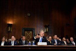FBI Director Christopher Wray testifies before the Senate Judiciary Committee on Capitol Hill in Washington, July 23, 2019.
