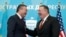U.S. Secretary of State Mike Pompeo, right, reacts after holding a joint news conference with Kazakh Foreign Minister Mukhtar Tleuberdi at the Ministry of Foreign Affairs in Nur-Sultan, Kazakhstan, Feb. 2, 2020.