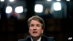 FILE - Supreme Court nominee Brett Kavanaugh speaks before the Senate Judiciary Committee on Capitol Hill in Washington, Sept. 4, 2018.