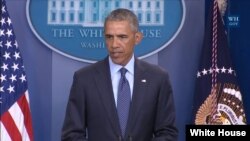 Presiden AS Barack Obama memberikan pernyataan mengenai pembunuhan massal di Orlando, hari Minggu (12/6) di Gedung Putih.