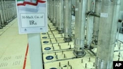 Des centrifugeuses dans l'installation d'enrichissement d'uranium de Natanz dans le centre de l'Iran, montrées par l'Organisation de l'énergie atomique d'Iran le mardi 5 novembre 2019.