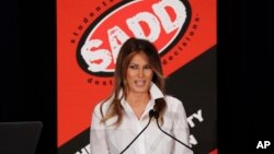 U.S. first lady Melania Trump speaks at the annual conference of SADD, Students Against Destructive Decisions, in Tysons, Virginia, June 24, 2018. 