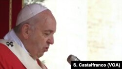 Pope Francis during Palm Sunday Mass in Saint Peter's Square, at the Vatican, Apr. 14, 2019. 