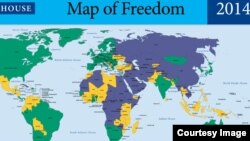 រូបភាព​ «ផែនទី​នៃសេរីភាព» របស់អង្គការ​ Freedom នៅ​ឆ្នាំ២០១៤។