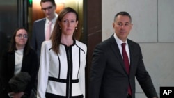 Jennifer Williams, a special adviser to Vice President Mike Pence for Europe and Russia and who is a career Foreign Service officer, arrives for a closed-door interview on Capitol Hill in Washington, Nov. 7, 2019.