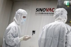 FILE - People work in a laboratory of Chinese vaccine maker Sinovac Biotech, developing an experimental COVID-19 vaccine, during a government-organized media tour in Beijing, China, September 24, 2020.