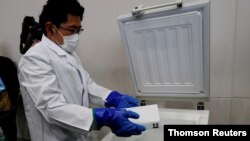 지난달 27일 일본 가와사키의 한 대학 체육관에 마련된 신종 코로나바이러스 백신 접종센터에서 백신 취급 연습을 하고 있다.