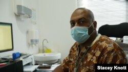 Dr. Clement Edusa from the Ghana Sweden Medical Center in Accra, Ghana, Sept. 18, 2020. (Stacey Knott/VOA)
