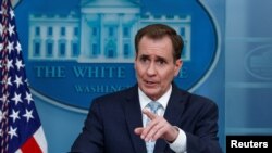 존 커비 백악관 국가안전보장회의(NSC) 전략소통조정관이 브리핑하고 있다. (자료사진)