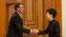 U.S. Defense Secretary Ash Carter shakes hands with South Korean President Park Geun-hye at the Blue House in Seoul, South Korea, April 10, 2015.