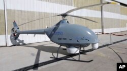 A prototype of France’s naval aerial drone, VSR 700, is displayed at Airbus Heliciopters factory in Marignane, France, March 3, 2017. 