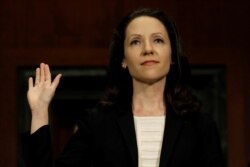 FILE - Allison Jones Rushing is sworn in before a Senate Judiciary confirmation hearing on her nomination to be a United States circuit judge for the Fourth Circuit, on Capitol Hill in Washington, Oct. 17, 2018.