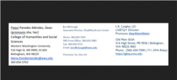 Western Washington University provides examples of email signatures that include pronouns on a university website. (Courtesy Western Washington University)