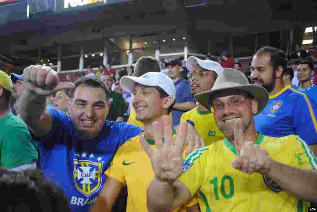 What was the final margin of Brazil&#39;s victory? The fan in the no. 10 jersey has the answer. VOA/M/ Lipin