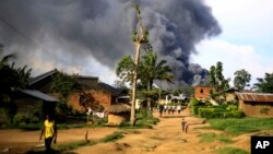 Le camp de la Monusco en feu à Beni en RDC le 25 novembre 2019.