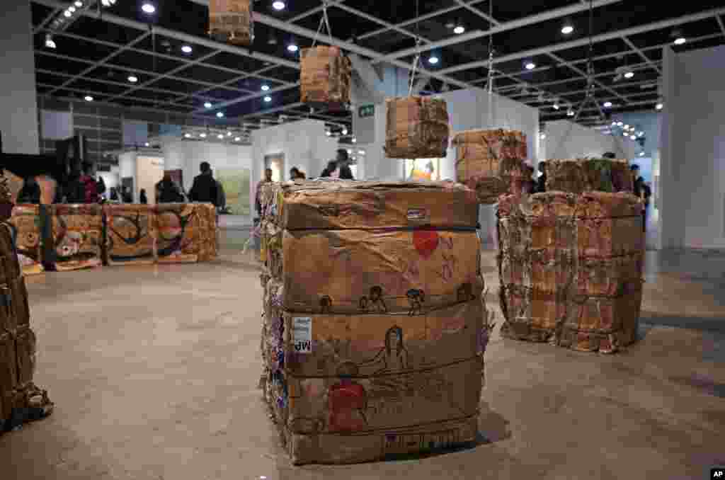 An artwork created by Indonesian artist Tintin Wulia is displayed during the VIP preview of the art fair &quot;Art Basel&quot; in Hong Kong, March 22, 2016.