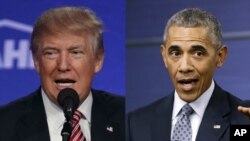 Presiden AS Barack Obama (kanan) menyebut Donald Trump seorang yang 'tidak percaya diri' (foto: dok).