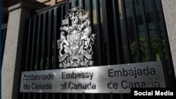 FILE - The exterior of Canada's embassy in Caracas, Venezuela, is seen in a social media photo (Twitter @CanEmbVenezuela).