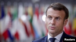 French President Emmanuel Macron arrives at a two-day face-to-face EU summit, in Brussels, Belgium, Oct. 15, 2020. 