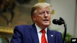 President Donald Trump speaks during an event on "transparency in Federal guidance and enforcement" in the Roosevelt Room of the White House, Oct. 9, 2019, in Washington. 