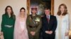 FILE - Jordan's King Abdullah (2nd R), Queen Noor (R), and Queen Rania (L) posing for a picture with Prince Hamza, and his new wife Princess Basma Otoum during their Muslim wedding ceremony in Amman. (AFP Photo/PETRA /Yousef Allan)