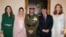 FILE - Jordan's King Abdullah (2nd R), Queen Noor (R), and Queen Rania (L) posing for a picture with Prince Hamza, and his new wife Princess Basma Otoum during their Muslim wedding ceremony in Amman. (AFP Photo/PETRA /Yousef Allan)