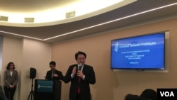 台湾基隆市长林右昌2019年3月13日在华盛顿全球台湾研究中心(GTI)演讲（美国之音钟辰芳拍摄）