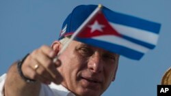 Le président cubain Miguel Diaz-Canel sur la Place de la Révolution, à La Havane, à Cuba, le 1er mai 2018.
